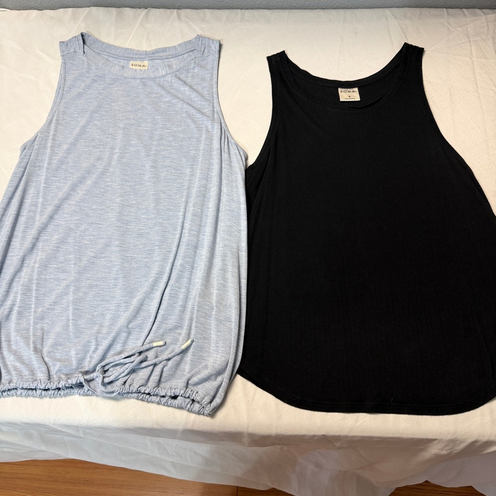 SOMA Set 2 Black Blue Tank Tops Women's Size‎ S Sleeveless Athletic Athleisure